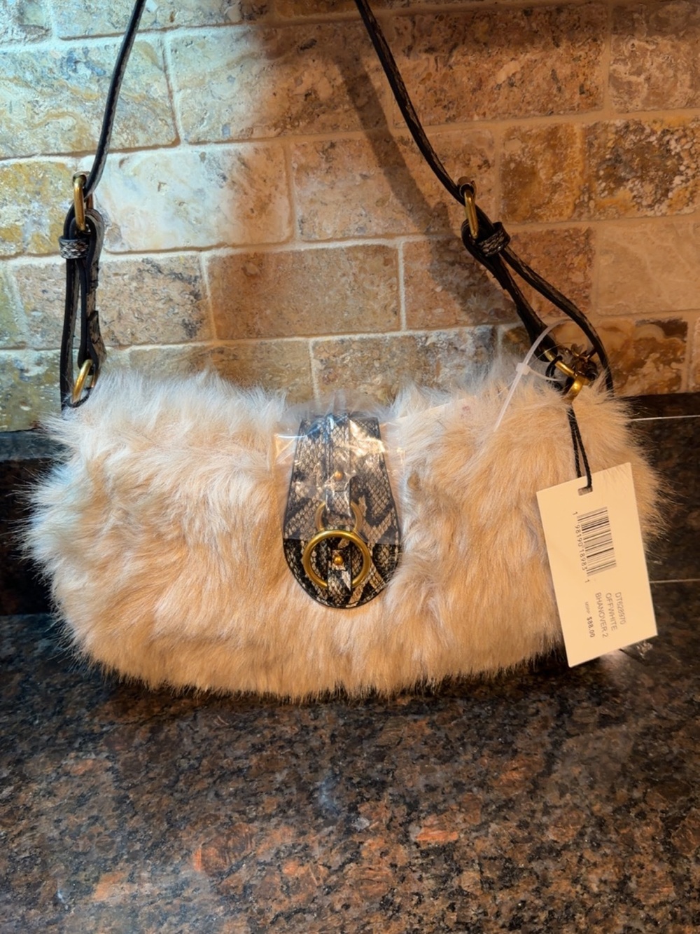Steve Madden Off White Faux Fur Shoulder Bag